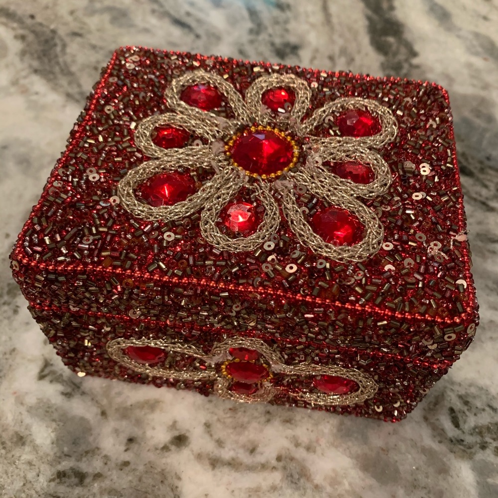 Red beaded jewelry/trinket box!